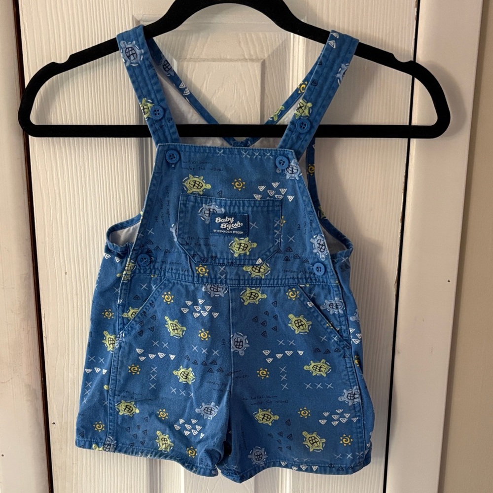 Vintage Baby B'gosh Blue Short Overalls with Turtle Print